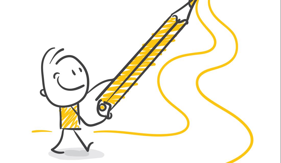 Strichfigur mit Stift, Weg